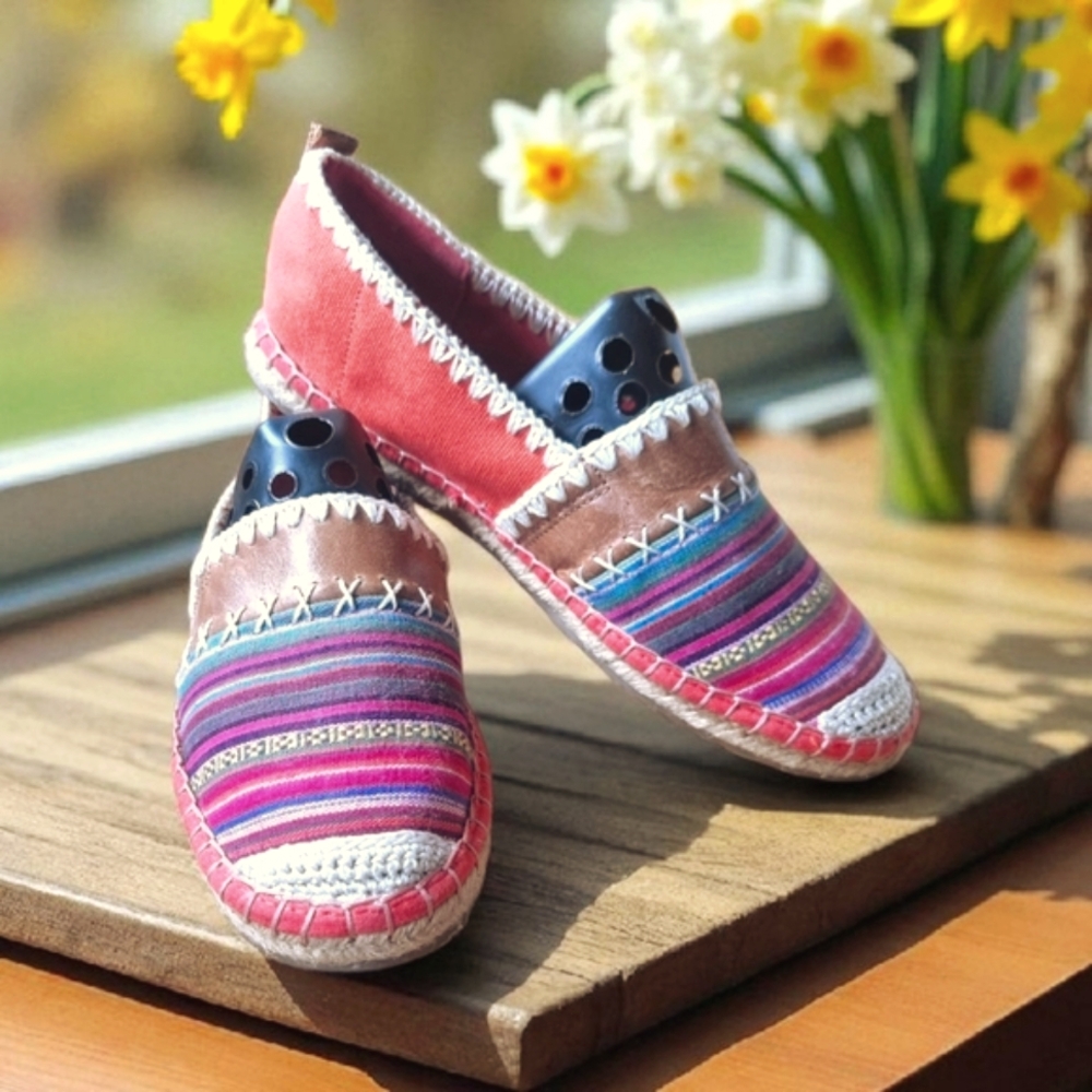 The Sak Orange Woven Canvas Espadrille Slip-On Flat Loafers Ladies Size 8